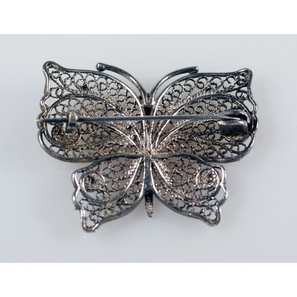 Vintage Silver Tone Filigree Butterfly Lapel Pin Brooch, Figural Unisex Jewelry - Picture 4 of 4